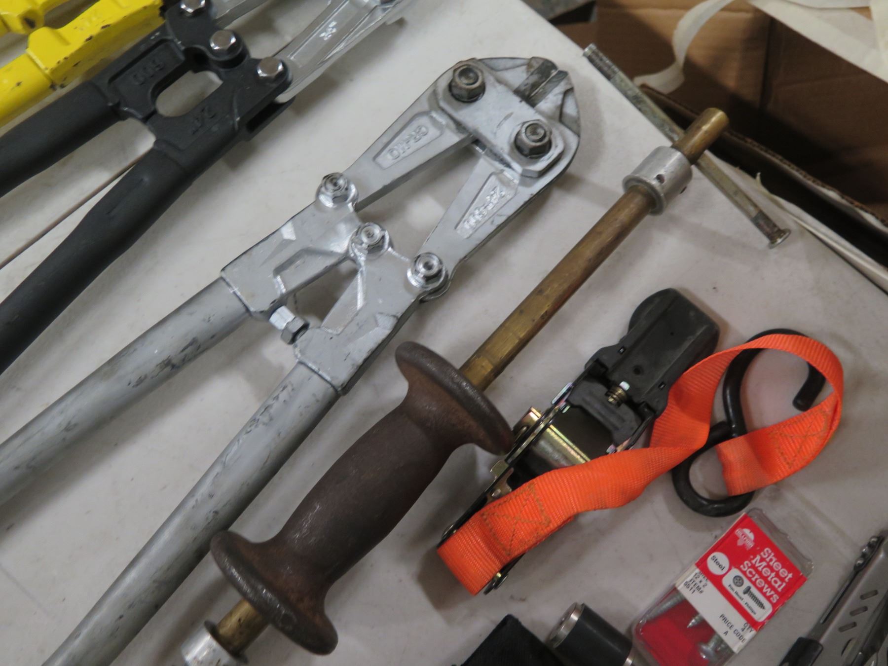 Misc Tools Large Bolt Cutters, Irwin Bucket Bag, Tow Strap, Pipe