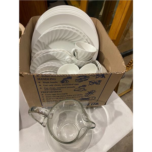 Dishes and glass jug