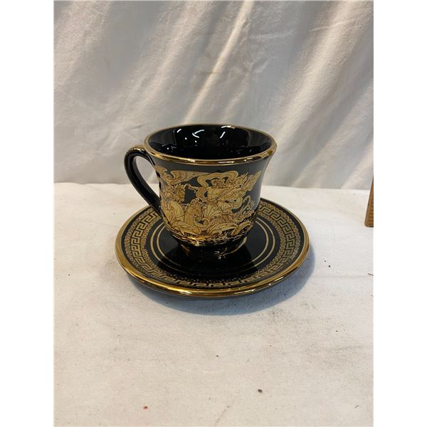 Tea cup and saucer hand made in Greece in 24k gold
