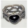 Image 1 : UNIQUE STERLING SILVER 925 WITH A DARK HEART SHAPED CENTRE STONE. APPROX SIZE 5
