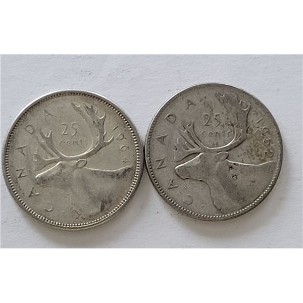 LOT OF 2 SILVER QUARTERS 1964 & 1952