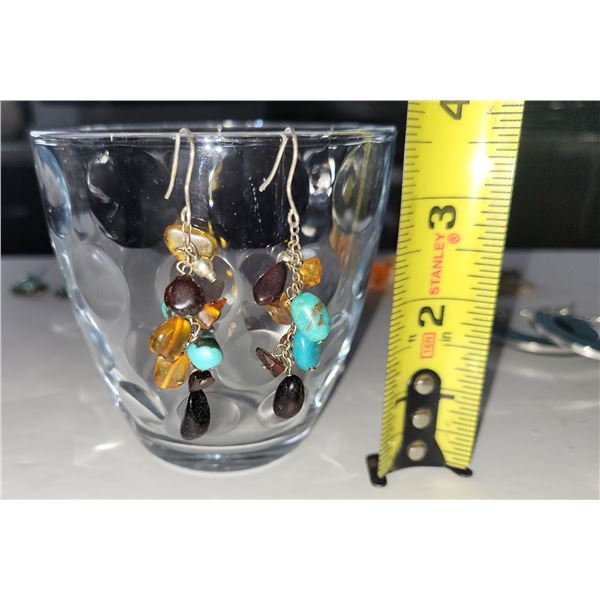 GEMSTONE DANGLE EARRINGS. AMBER TURQUIOSE