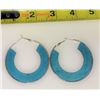 Image 1 : VINTAGE BLUE WOOD HOOP EARRINGS
