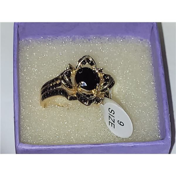 STUNNING GOLD TONE BLACK DIAMOND RING