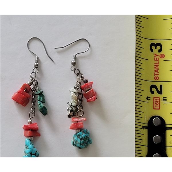 CORAL AND TURQUOISE COLOURED DANGLE EARRINGS