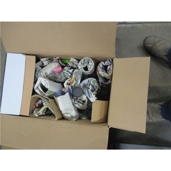 UNCLAIMED STORAGE BOX C/W ASSORTED GLASSWARE