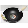 Image 1 : NEW 35CM NON-STICK CARBON STEEL WOK W/ 2 HANDLES