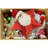 Image 1 : BOX OF ASSORTED CHRISTMAS DECOR INCL: TABLECLOTHS,