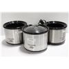 Image 1 : THREE DIPPING SAUCE STEEL FINISH CROCK POTS W/ LID