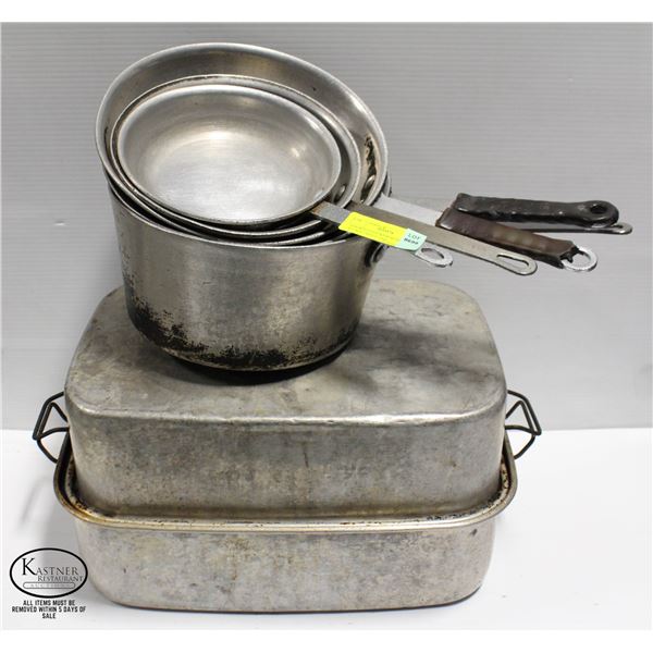 ASSORTED LOT WITH ROASTER SET, ALUMINUM POT AND