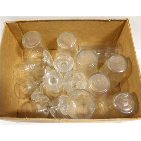 BOX OF ASSORTED DRINKING GLASSES