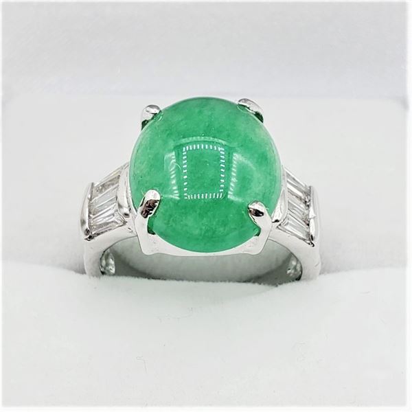 Base Metal Natural Jadeite & Cubic Zirconia Ring