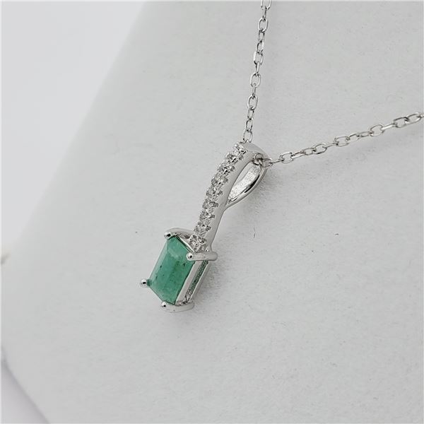 Sterling Silver Natural Emerald & Cubic Zirconia Pendant