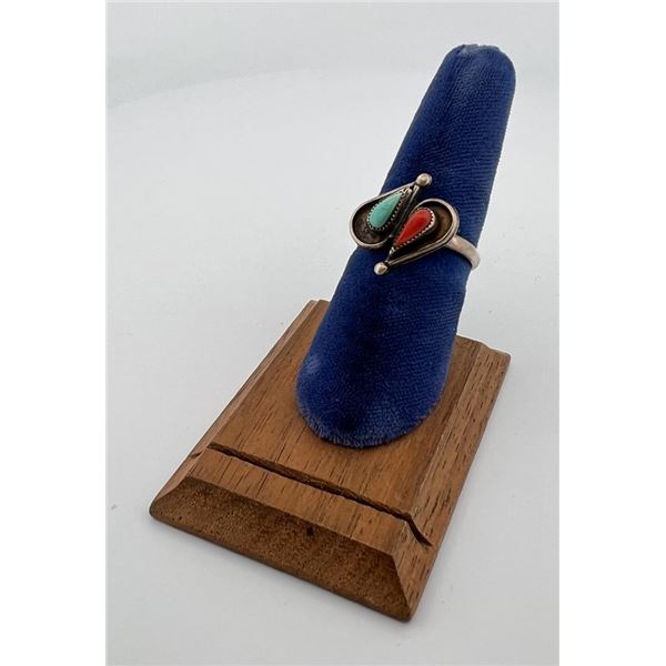 Navajo Sterling Silver Turquoise Coral Ring