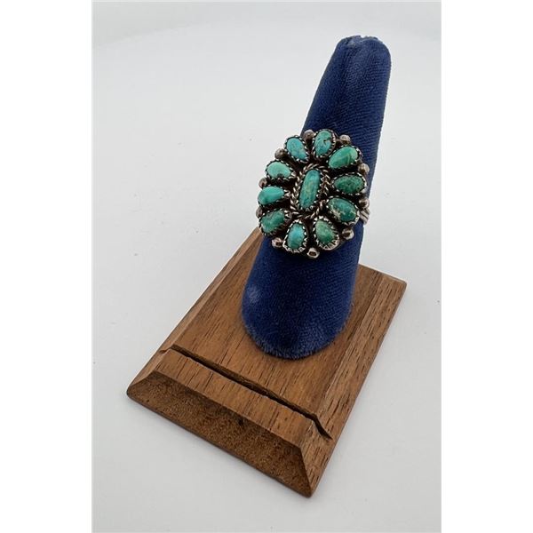Zuni Sterling Silver Turquoise Petit Point Ring