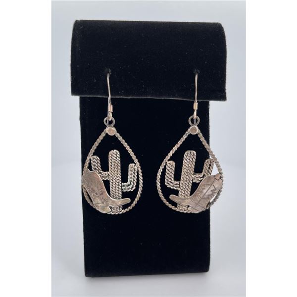 Navajo Earrings Sterling Silver Cactus