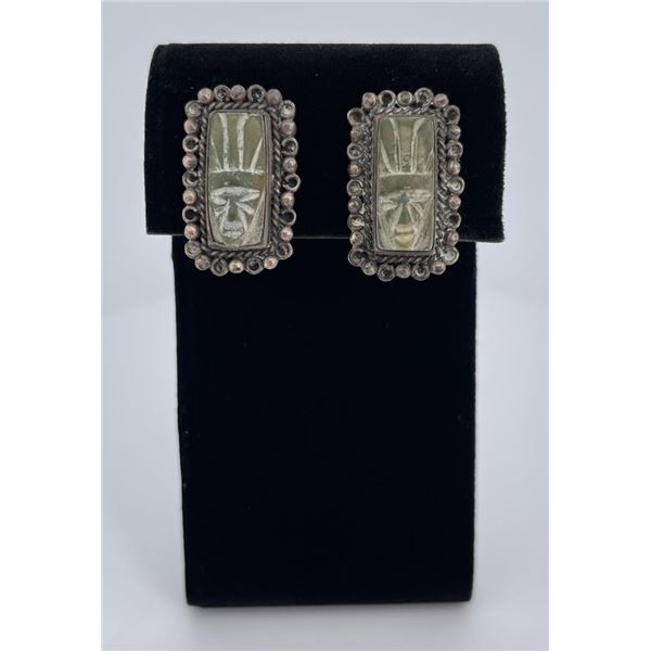 Taxco Mexico Sterling Silver Aztec Face Earrings