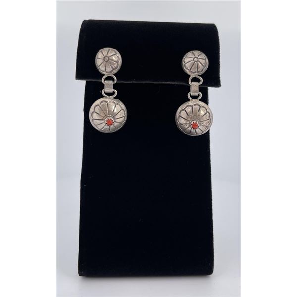 Navajo Earrings Sterling Silver Coral