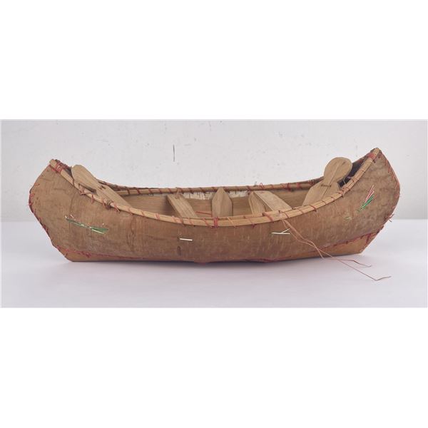 Antique Ojibwe Indian Birch Bark Quilled Canoe
