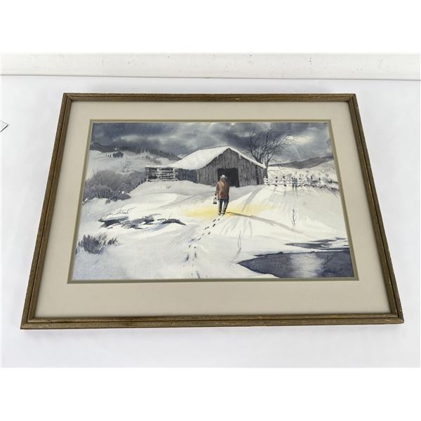 Jim Powell Winter Chores Watercolor Painting