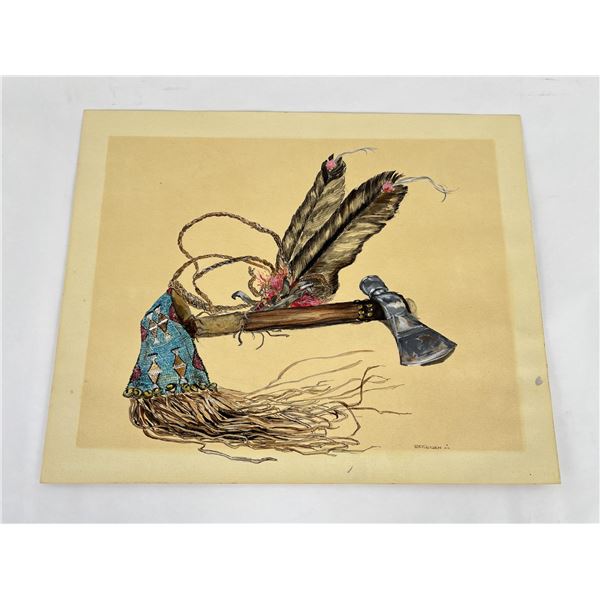 B. Tietjen Native American Indian Gouache Painting