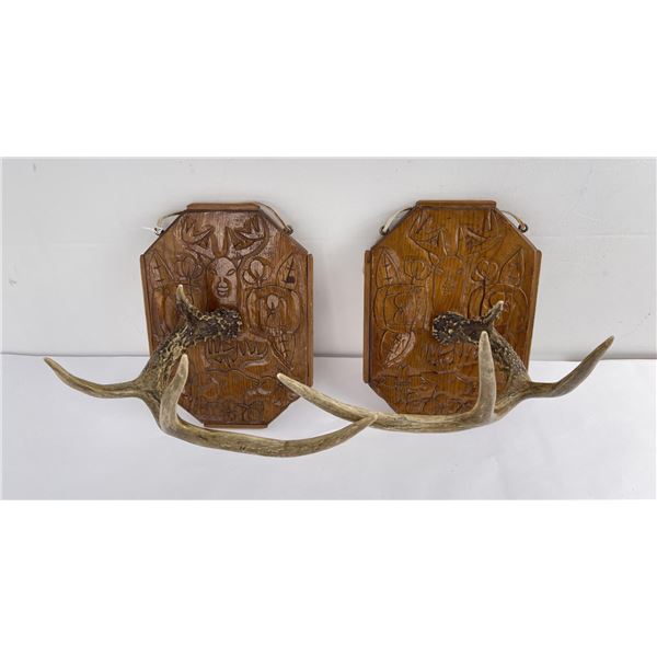Pair of Folk Art Carved Deer Plaques