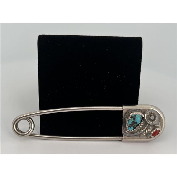 Navajo Turquoise and Coral Diaper Pin