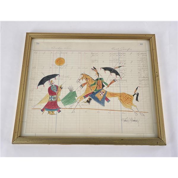 Plains Native American Indian Ledger Drawing