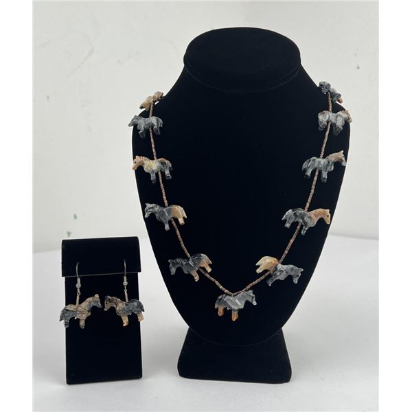 Zuni Heishi Horse Fetish Earrings Necklace