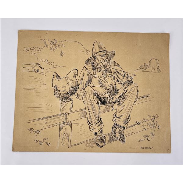 Farmer Pen and Ink Drawing