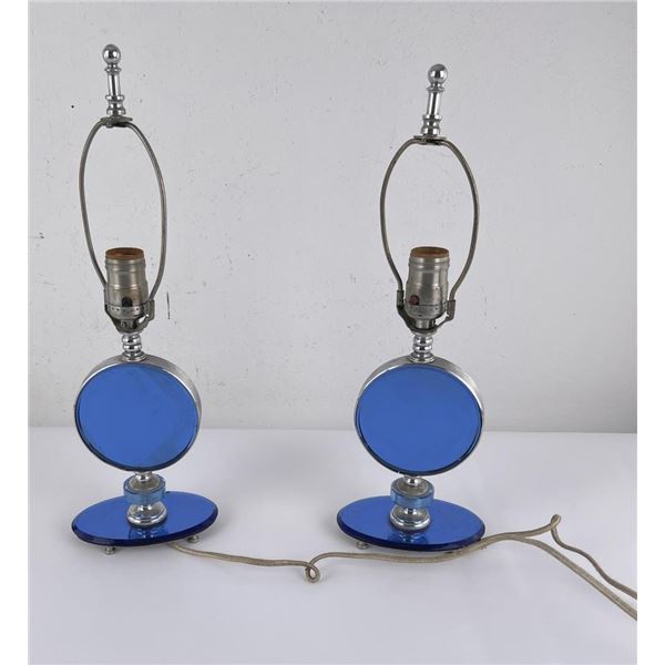 Art Deco Blue Glass Mirrored Lamps