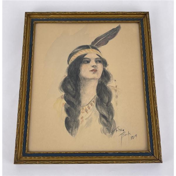 Antique Indian Maiden Watercolor Painting