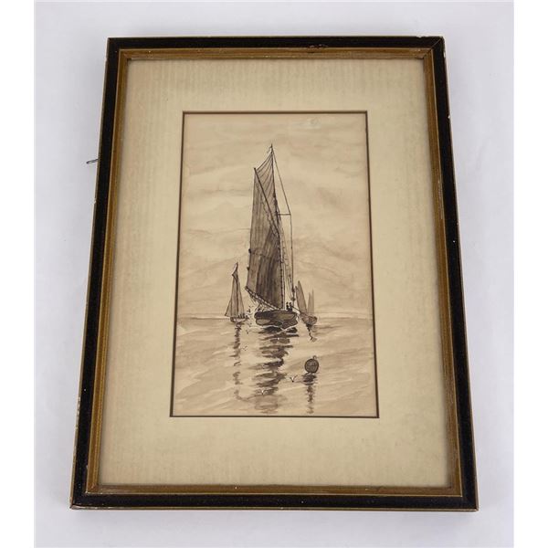 Antique Ocean Sailing Ship Watercolor