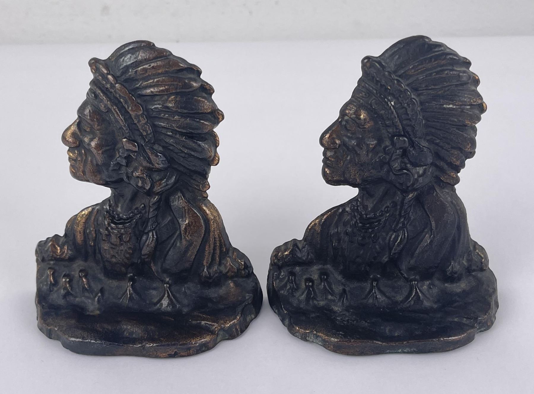 Antique Cast Iron Indian Head Bookends