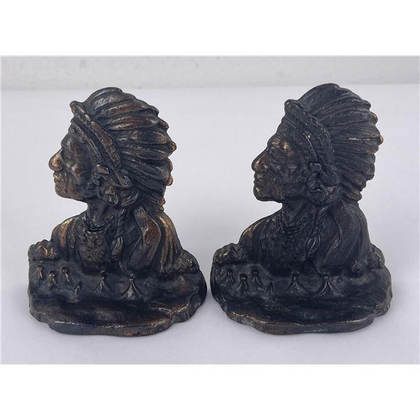 Antique Cast Iron Indian Head Bookends