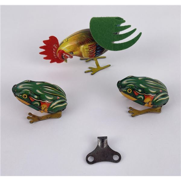 Group of Vintage Tin Toys Chicken Frogs