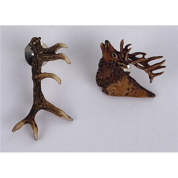 Pair of Carved Elk Horn Brooches Montana