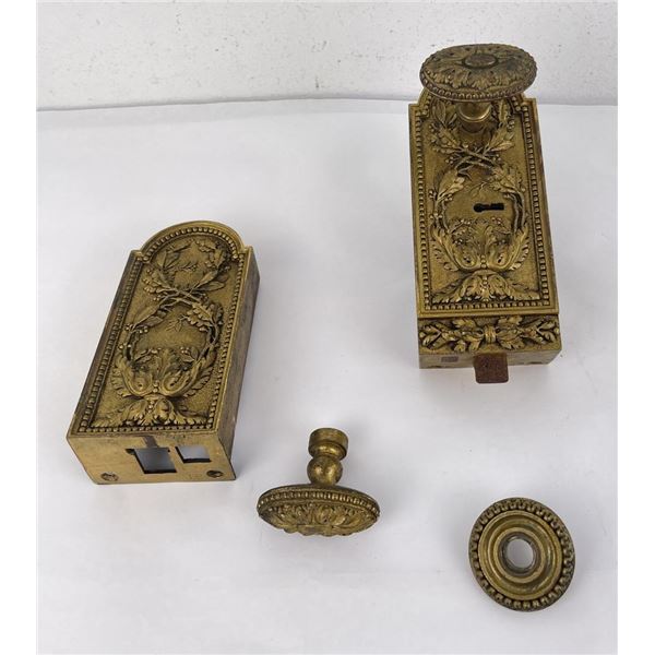 Fancy Antique Brass Rim Lock Door Handle Set