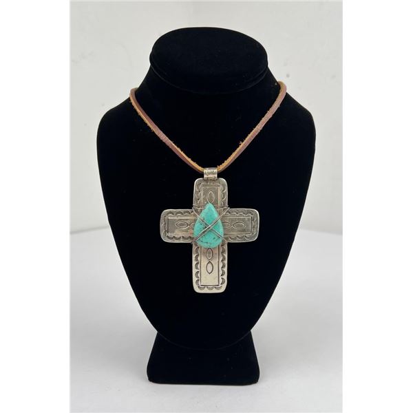 Navajo Hammered Concho Cross Necklace