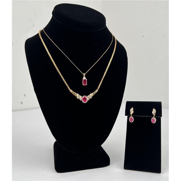 Sterling Silver Synthetic Ruby Jewelry Suite