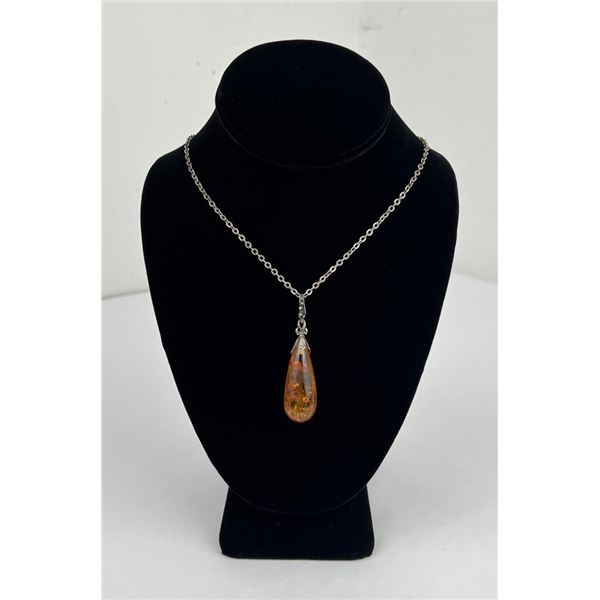 Sterling Silver Amber Tear Drop Necklace