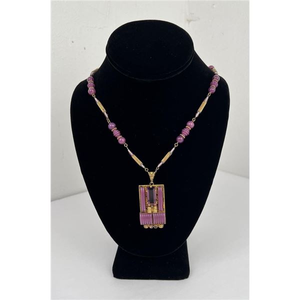 Mid Century Pink Stone Necklace