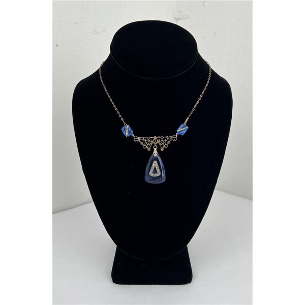 Victorian Blue Glass Faceted Bead Necklace