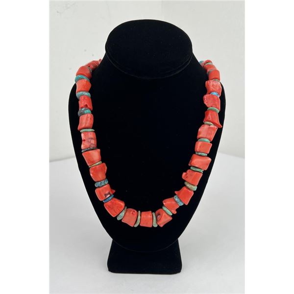 Navajo Red Coral and Turquoise Necklace