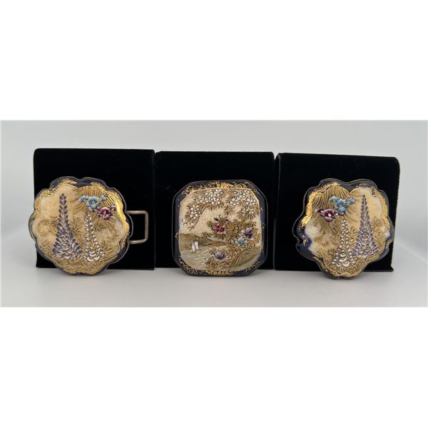 Victorian Porcelain and Silver Belt Buckle