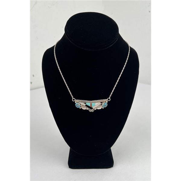 Zuni Inlaid Sterling Silver Necklace