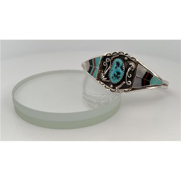 Zuni Inlaid Sterling Silver Bracelet