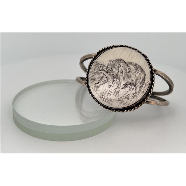 Navajo Sterling Silver Scrimshaw Bracelet