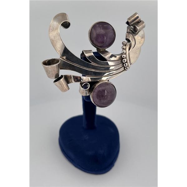 Taxco Mexico Amethyst Sterling Silver Brooch
