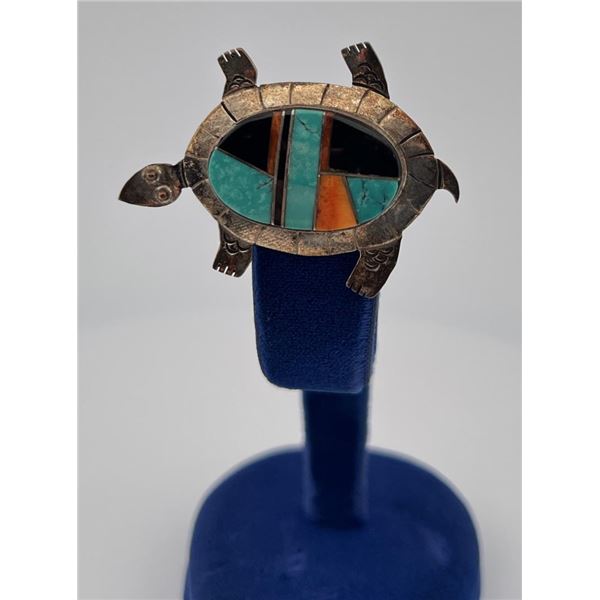 Zuni Inlaid Turtle Sterling Silver Brooch